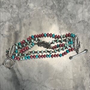 Lucky Brand Multicolor Beaded Bohemian Western Feather Bracelet